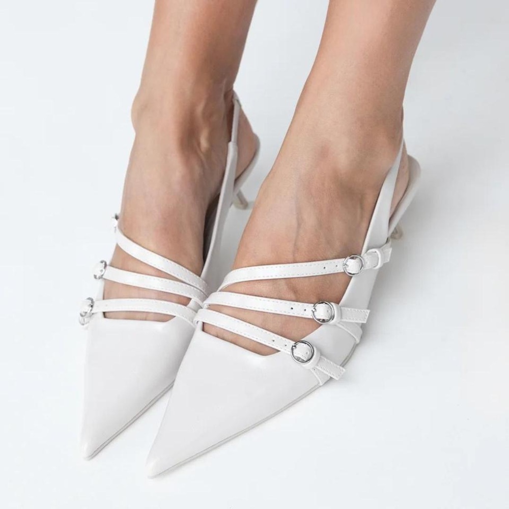 Oak + Fort pointed toe white mules - Picture 3 of 5